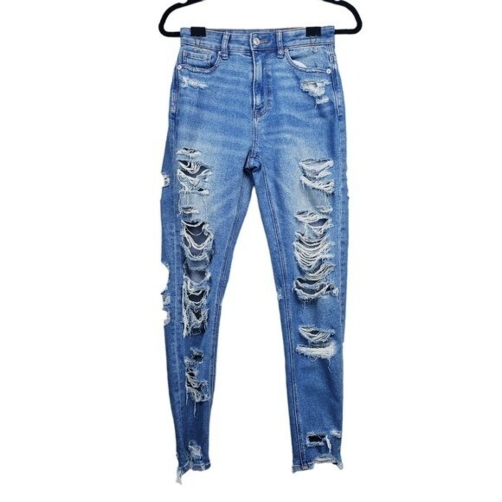 American Eagle Womens Blue Distressed Mom Jean Denim Jeans Size 00